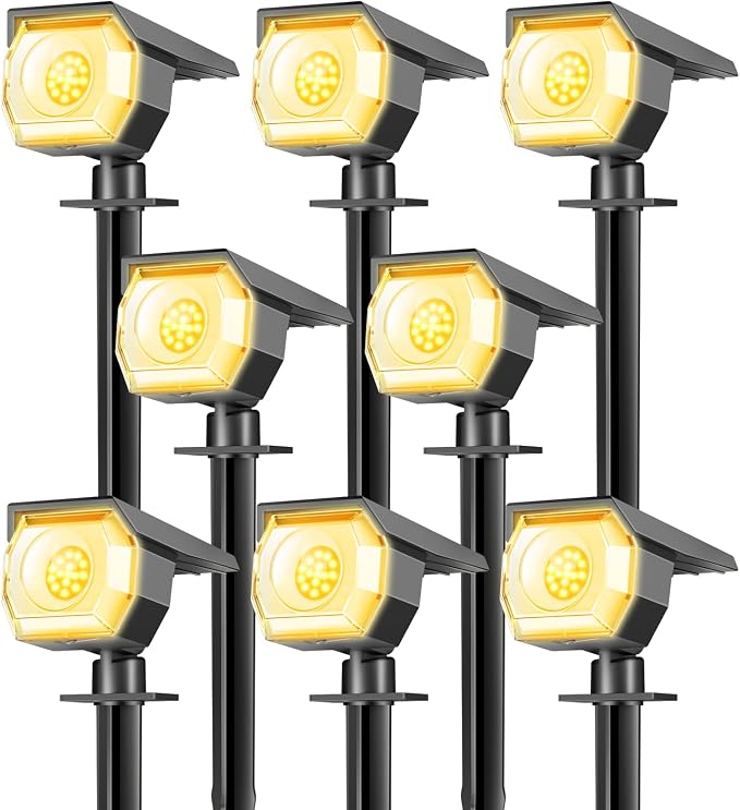 8 Pack Solar Lights Outdoor, Spotlights Outdoor Waterproof 3 Modes, 2-in-1 Auto On/Off Solar Spot Landscape Lighting Outside for Tree Plants Yard Garden Pathway, Warm White