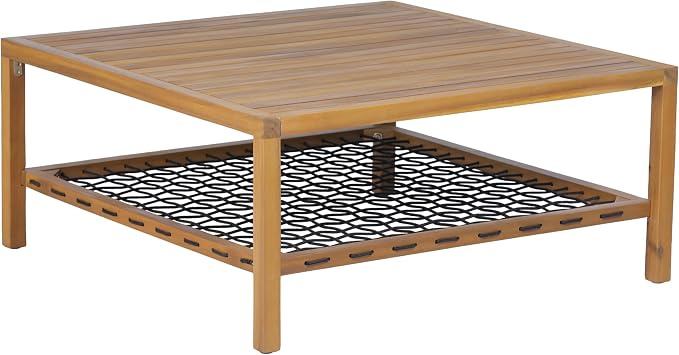 Christopher Knight Home 4 Piece Acacia Wood Outdoor Patio Sofa Set with Black Rope Accents Water Resistant Cushions Teak Finish Conversation Set for Backyard Garden Poolside