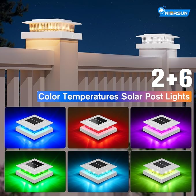 4x4 Post Solar Lights Color Changing,Solar Post Light,20 Pack White | RGB Solar Post Cap Lights for 4x4 Post Caps Wood Vinyl,5x5 Vinyl,IP44 Waterproof Fence Post Solar Lights Outdoor for Deck