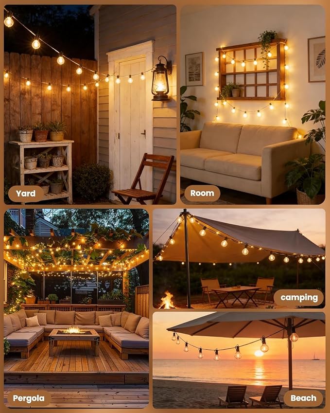 Brightown Outdoor String Lights, 159FT G40 LED IP65 Waterproof Patio Lights | 75 Shatterproof Edison Bulbs, Plug-In, Dimmable, Connectable, Outside Light for Backyard Porch Party Christmas Decorative