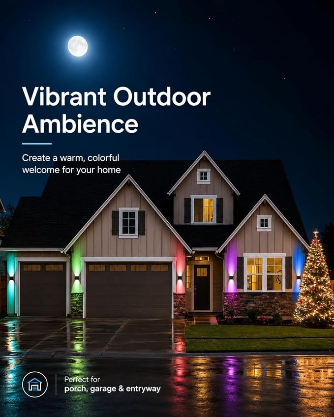 Solar Wall Lights Outdoor, Color Changing, 6 Pack | IP65 Waterproof Up and Down Wall Lighting, Solar Outdoor Light Decorative for Porch, Garage, Doorway, Patio, Fence