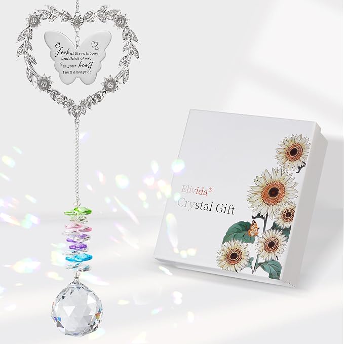 Sympathy Gift for Lose of Loved Ones, Grief Memorial Suncatcher Ornament for Loss of Mom Dad, Bereavement Crystal Rainbow Maker, Unique Heart Shaped Hanging Decorations for Daily Remembrance