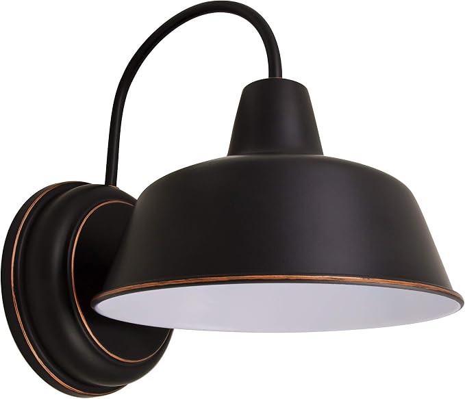 Design House Mason Farmhouse Gooseneck Barn Light, Outdoor Exterior Porch or Patio Wall Light Fixture, Oil Rubbed Bronze, 8 Inch Diameter, 2-Pack, 589218-ORB | Wall Mount, Modern Farmhouse, Steel, 2-Pack, Lighting, 589218-ORB