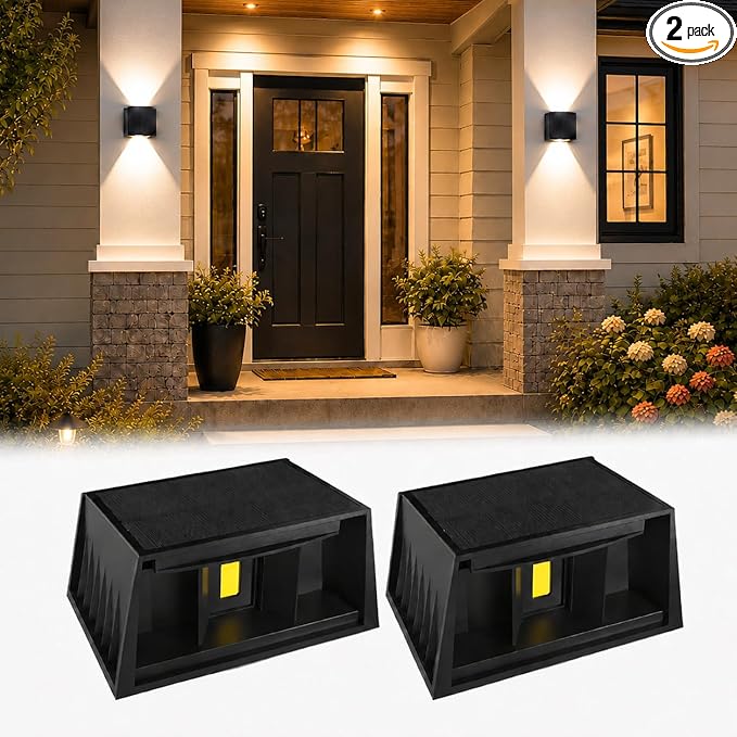 T-SUN 2 Pack Solar Up and Dow Wall Lights Outdoor, 3000K Wall Sconce | IP65 Waterproof Dusk to Dawn Auto On/Off Decorative Solar Wall Lights for Front Door Fence Patio Porch Garage Backyard