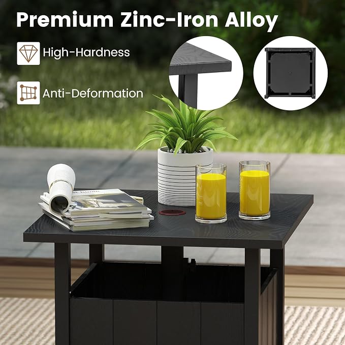 HAPPYGRILL Patio Square Umbrella Table with 2 Weight Bags, Metal Side Table with Umbrella Hole & Adjusting Knobs, for Backyard Poolside Deck (1)