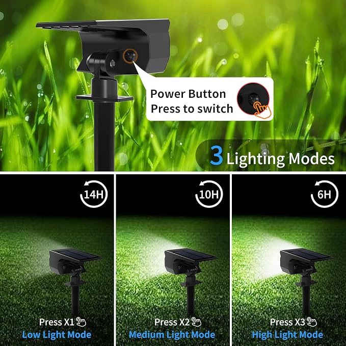 Tadyreal Solar Spot Lights Outdoor 2 Pack, [46 LED/3 Modes] Solar Landscape Spotlights Waterproof, 2-in-1 Auto On/Off Solar Powered Lights for Outside Yard Garden Wall Pathway(Cool White)