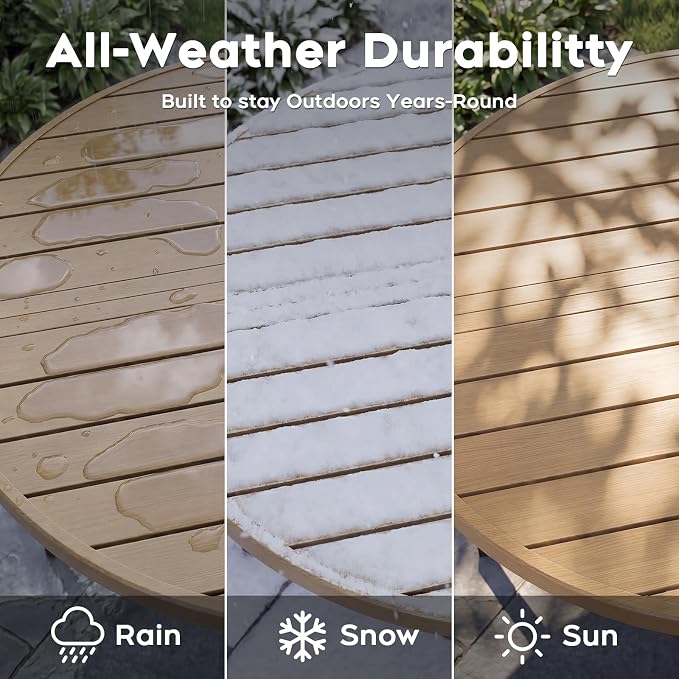 47” Round Outdoor Dining Table for 6,Metal Patio Dining Table with Adjustable Umbrella Hole,All-Weather Brown Outdoor Patio Table for Porch, Garden, Backyard, Poolside, Lawn