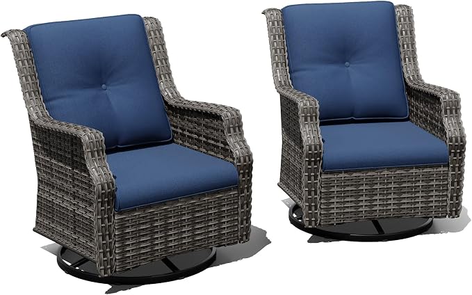 Swivel Patio Chairs Set of 2, Wicker Patio Furniture with Thick Cushions, Curved Armrest, Deep Seating, Rattan Outdoor Chairs for Porch, Deck, Balcony