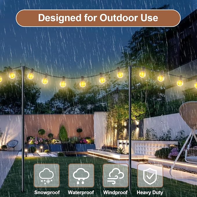 10 Pack String Light Poles for Outside, Upgraded Heavy-Duty Metal Poles for Outdoor String Lights with Fork, Adjustable Lighting Hanging Accessories for Patio Decor Pergola Backyard Garden Decorations