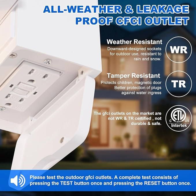 White Porch Light with GFCI Outlet & Motion Sensor,Dusk to Dawn Porch Light | 3 Lighting Modes Outdoor Wall Lights, Waterproof Aluminum Exterior Light Fixture for Front Door, Garage, Patio(1-Pack)
