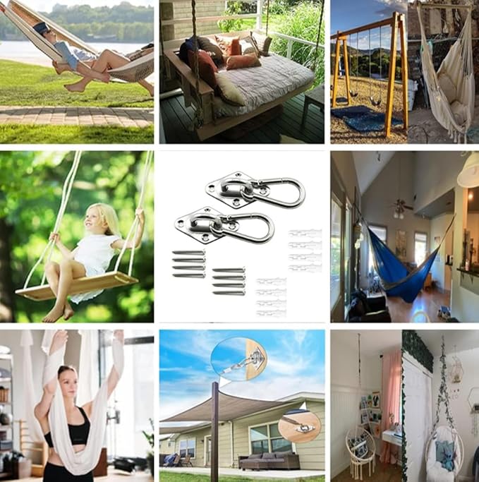 304 Stainless Steel Hammock Hanging Kit, 1100lb Capacity Heavy Duty Ceiling Hooks with Snap Hook for Indoor Outdoor Swing Chair