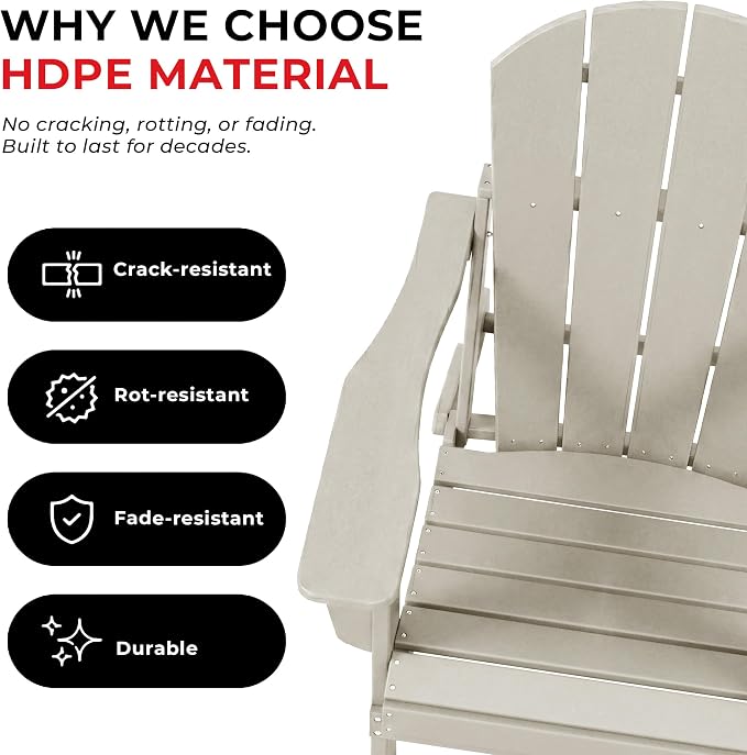 Costaelm Patio Conversation Set, 5 piece Balcony Furniture, Small Patio Firepit Furniture Outdoor Adirondack Square Coffee Table and Chair for Backyard Lawn Porch Pool Garden, Sand