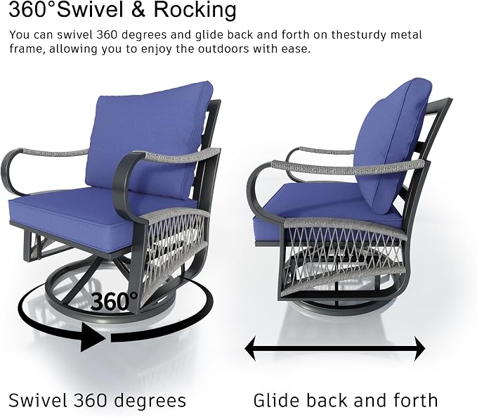 7 Pieces Modern Patio Furniture Set, All Weather Metal Outdoor Conversation Sets with 5.1" Extra Thick Cushion for Backyard Garden Deck Porch Poolside, Blue