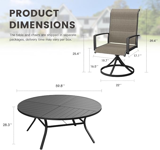 Outdoor Dining Set for 8, 60.1" Outdoor Dining Table with Umbrella Hole and Padded Textilene Patio Swivel Chairs, 9 Pieces Patio Table and Chairs Set for Garden Backyard, Mixed Brown and Black