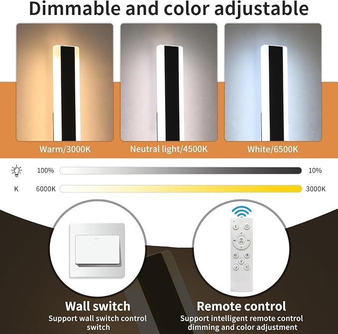 23.6inch Modern Outdoor Light Fixture, 3000K-6000K Dimmable Wall Sconce, IP65 Waterproof Linear Exterior LED Lights, Long Strip Garage Lighting Outside for Porch, Patio, Yard