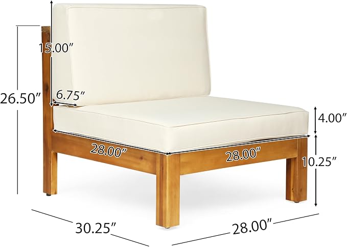 Christopher Knight Home Oana Outdoor U-Shaped Sectional Sofa Set with Coffee Table - 9-Piece 8-Seater - Acacia Wood - Outdoor Cushions - Teak and Beige