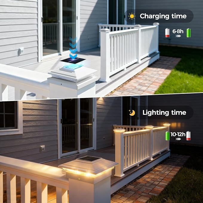Solar Post Cap Lights Outdoor 12pack, Waterproof Fence Post Solar Lights for 4x4 5x5 6x6 Wood/Vinyl Posts, White Deck Post Lights with 8 Color Modes Decorate Garden Patio Porch Backyard