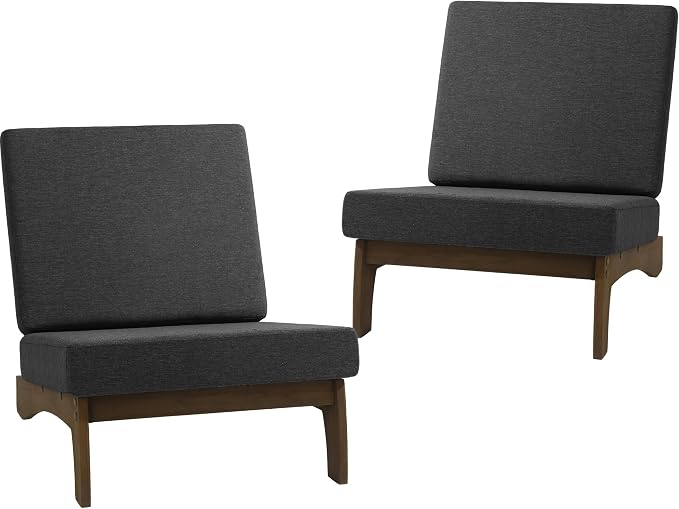 2 Piece Wood Patio Chair Outdoor Bistro Chairs, All Weather Outdoor Furniture Patio Sofa Chair Backyard Seating Group Conversation Sets with Cushions - Dark Gray