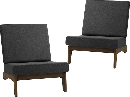 2 Piece Wood Patio Chair Outdoor Bistro Chairs, All Weather Outdoor Furniture Patio Sofa Chair Backyard Seating Group Conversation Sets with Cushions - Dark Gray