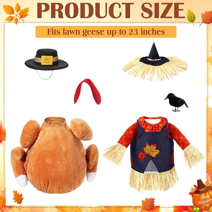 2 Set Thanksgiving Day Goose Outfit Scarecrow Turkey Lawn Porch Goose Cloths Plastic Clothing Fall Thanksgiving Outfit for 23 Inches Outdoor Patio Yard Lawn Art Decoration (Cute)