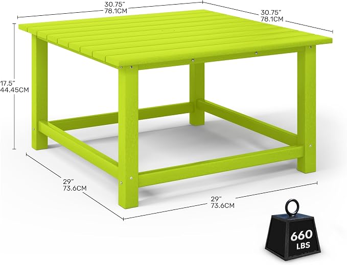 Costaelm Patio Conversation Table, Tatio Accent HDPE Outdoor Weather Resistant, Square Outdoor Porch Balcony Patio Drink Table for Outside, Pool, Backyard, Lime