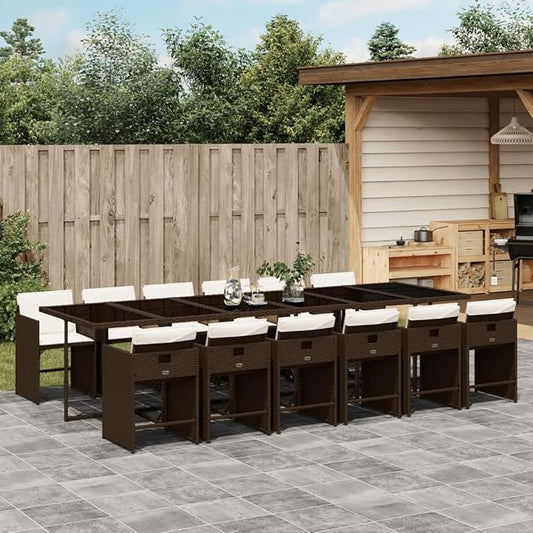 13 Piece Patio Dining Set, Foldable PE Rattan Garden Table and Chairs with Cushions, Space-Saving Outdoor Furniture for Backyard, Balcony, Deck