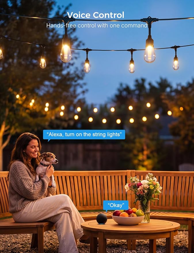 XMCOSY+ Smart Outdoor String Lights 98FT, LED Patio Lights with App Control | DIY Color Changing, RGBCW Dimmable White, Segment Control, Alexa Voice Control, IP65 Waterproof & Shatterproof, for Outside