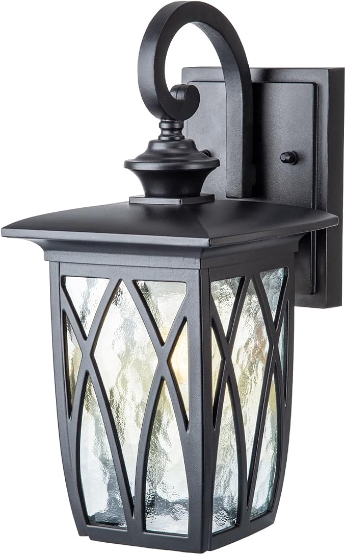 Outdoor Porch Light Wall Mount,18'' Exterior Waterproof Wall Lighting Fixtures,Wall Sconce Light with E26 Socket & Water Ripple Glass Shades, Matte Black Outside Wall Lantern for Patio Front Door