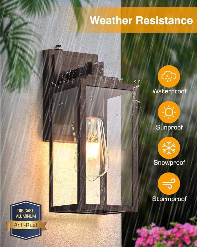 VIANIS 2 Pack Oil Rubbed Bronze Outdoor Lights Wall Mount, Dusk to Dawn Wall Lights for House Outside, Aluminium Modern Porch Lights Sconce, ORB Exterior Lantern Fixture with Waterproof, Anti-Rust