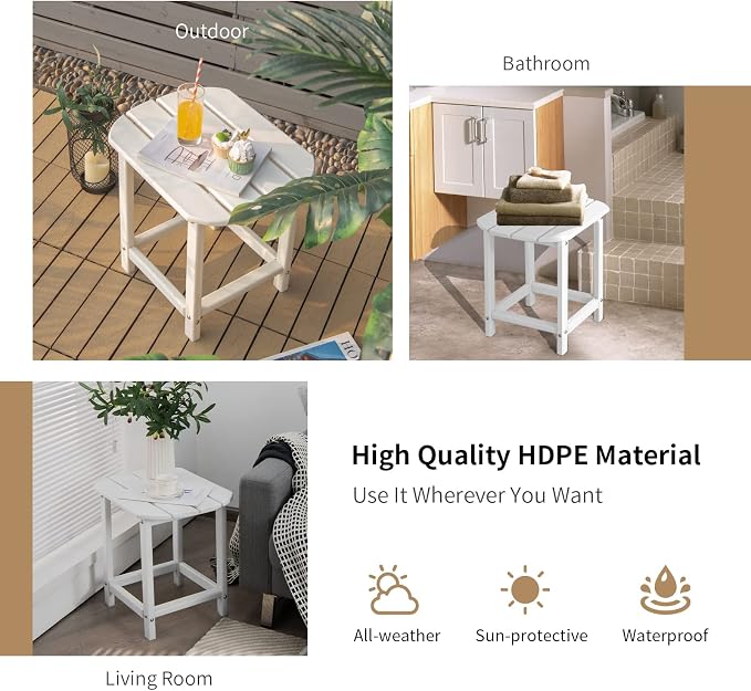 Giantex Outdoor Side Table, 18-Inch Small Patio Table, Weather Resistant HDPE Adirondack Table, Square Tea Table for Backyard, Poolside, Garden, Balcony, Outside End Table, White