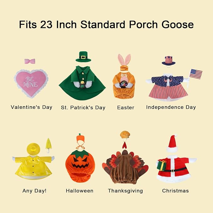 8 Set Porch Goose Outfits Holiday Goose Clothes for 23 Inch Goose Statue | Weather-resistant Polyester, Elastic Snug Fit, Seasonal Goose Outfits, Halloween, Christmas, All Holiday Themes, Patio Decor