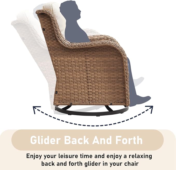 5 Pieces Patio Furniture-PE Wicker Outdoor Swivel Rocker Patio Chairs with Side Table Ottomans Outdoor Conversation Set for Porch Deck Balcony Garden-Yellow/Beige