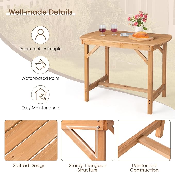Giantex Patio Dining Table, Outdoor Solid Wood Table for 4 or 6 Persons, with 1.5” Umbrella Hole, Indoor Outside Table for Lawn, Backyard, Garden