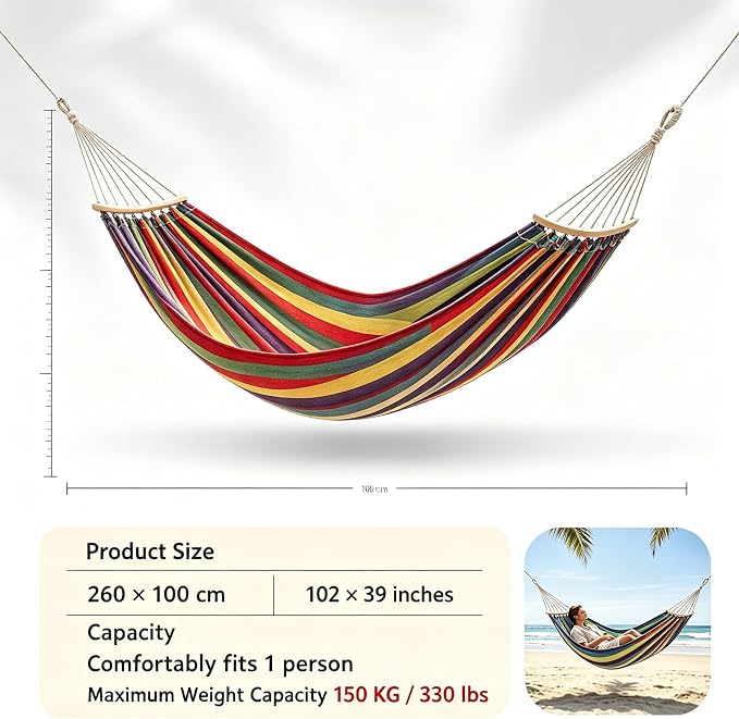 Hammock Replacement for Stand (White, 1 Person, Anti-ROLL Design) | Hammock Without Stand, Rope Hammocks for Outdoor Travel Portable Lightweight Hammocks with Tree Straps and Storage Bag