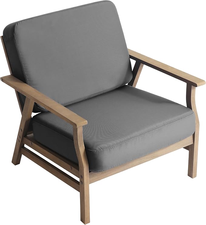 3 Piece Wood Outdoor Chairs Patio Bistro Set, Outdoor Armchair All Weather Patio Sofa Furniture Backyard Conversation Sets with Wooden Side Table - Dark Gray