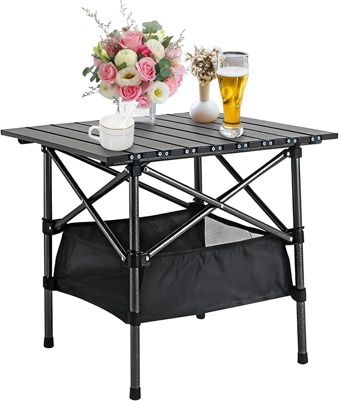 Beach Tables Foldable,Folding Aluminum Camping Tabletop，Portable Camp Table,Folding Camping Gear with Storage Bag (Black, 20 * 20 INCH) (Black)