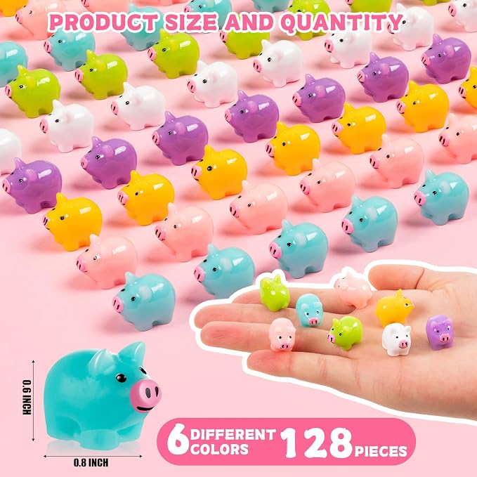126PCS Mini Resin Pigs Figures Miniature, Colorful Tiny Pig for Cake Topper | Cute Pigs Figures Miniature, Tiny Pig Charms for Cake Topper, Garden Landscape Dollhouse Hide Game Room Decor DIY Craft
