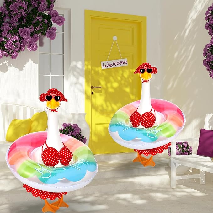 5Pcs Hawaiian Goose Outfit Lawn Bikini Porch Goose Clothes for Spring Summer Yard Lawn Outdoor Decoration (Red)