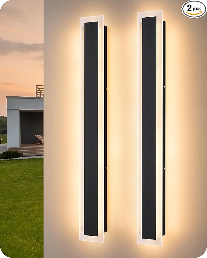 EDISHINE Outdoor Wall Light, Upgraded 2 Pack 39.4" LED Linear Modern Sconce | Adjustable Brightness & Color Temperature, IP65 Waterproof, Memory Function, Long Exterior Lighting Fixture for Garage
