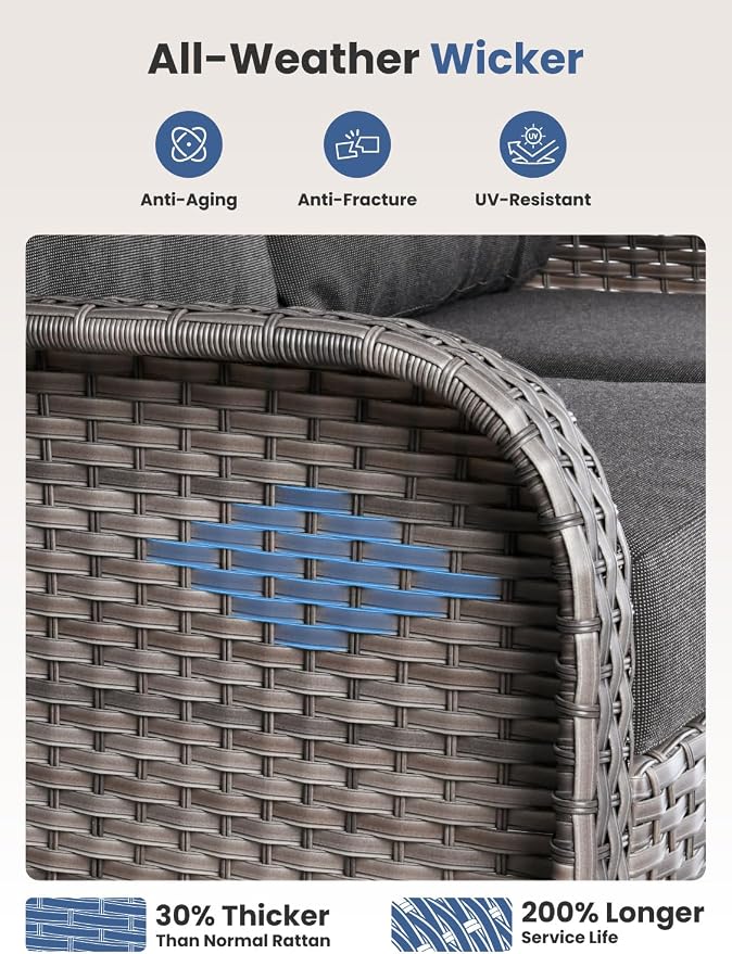 3-Piece Outdoor Patio Furniture Set with Swivel Chairs, Outdoor Conversation Wicker Sofa with Coffee Table, Rattan Couch for Deck Yard Poolside, Black
