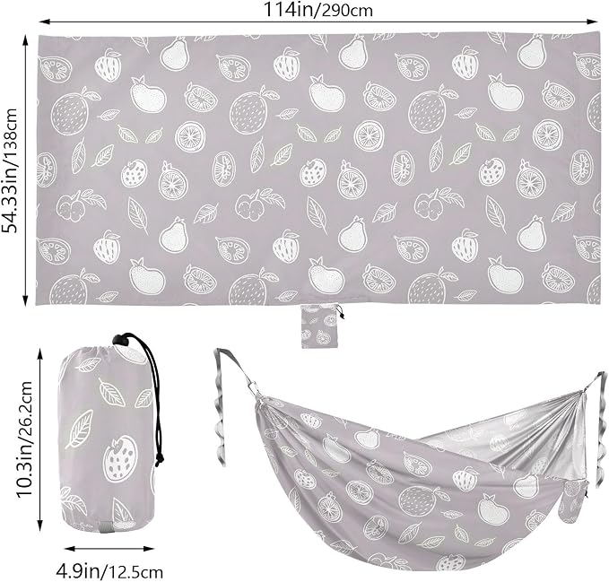 Camping Hammock Outdoor Hammocks for Outside Lemon Pear Line Art Beach Trees Portable Lightweight with Pockets Tree Straps Indoor