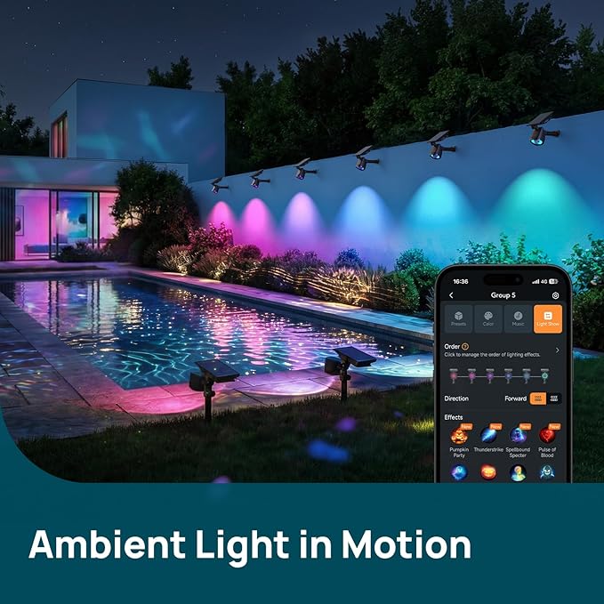Linkind Smart Solar Lights Outdoor Waterproof SL6C,Dual Ring Tree Spotlight | Solar&USB Charging Solar Spotlights Outdoor Waterproof IP66,Color Changing Spot Light for Tree,Yard, Landscape, House, 1 Pack
