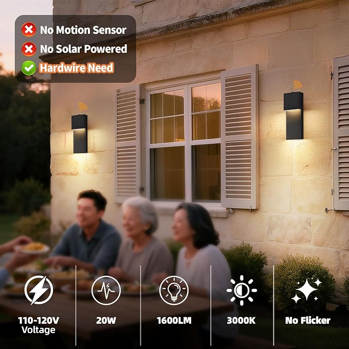 15'' Modern LED Outdoor Wall Sconce, Black Dusk to Dawn Lights,1 Pack | Auto ON-OFF, Waterproof Exterior House Lights, Hardwired Front Porch Light Fixtures for Garage, Metal, 3000K, Easy to Install