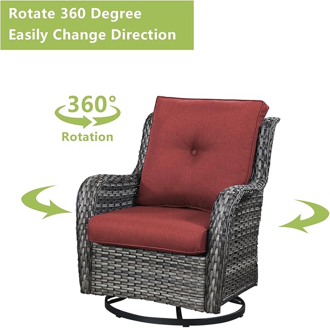 Rilyson Wicker Patio Furniture Set - 6 Piece Rattan Outdoor Sectional Conversation Sets with 2 Rocking Swivel Chairs,2 Ottomans,1 Sofa and 1 Loveseat for Porch Deck Garden(Mixed Grey/Red)