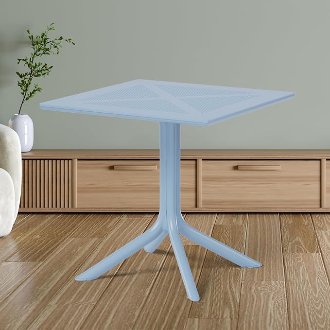 Costaelm Patio Dining Table for 4, Square PP Patio Table, 4-Person Weather Resistant Porch Tables for Outside Poolside Deck Lawn Garden Backyard, French Blue