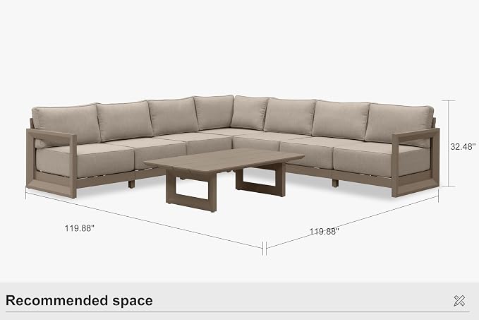PURPLE LEAF Patio Furniture Set L-Shaped Outdoor Couch with 9.6" Thick Cushion and Soft Pillows 8 Piece Outdoor Sectional Sofas with Table Modern Outdoor Conversation Sets for Yard Porch Deck, Khaki