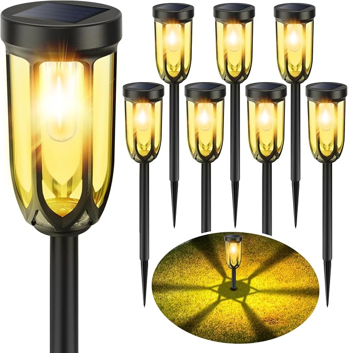 Solar Lights Outdoor 8 Pack, Solar Pathway Lights Waterproof, Garden Lights | Bright Auto On/Off Solar Landscape Lights for Driveway Walkway Lawn Yard (Warm White)