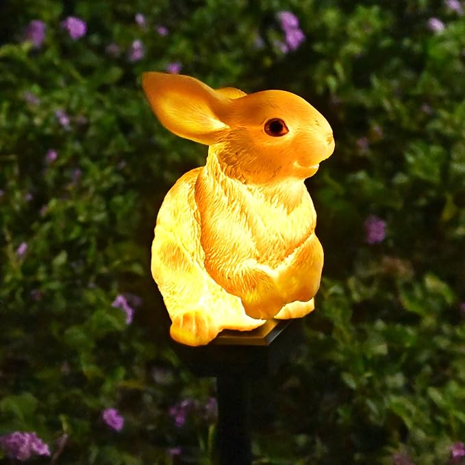 Bunny Garden Ornaments Rabbit Solar Decor Outdoor Statue Yard Decorations | Light up Bunny Porch Decor Outside Animal Stake Waterproof Patio Cute Brown Hare Figurine Lawn Easter Gifts Idea Mom Mother