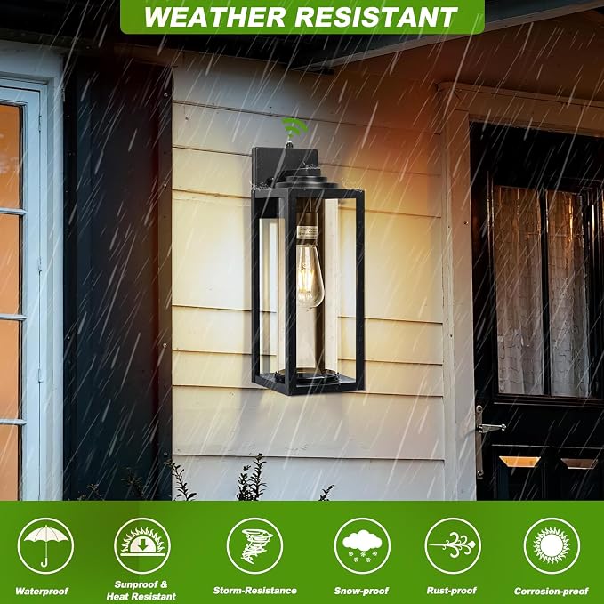 FILIYANO Large Dusk to Dawn Outdoor Wall Lights, 20 Inch, Modern, 2 Pack | Anti-Rust, Waterproof, Matte Black Exterior Fixtures with Photocell, Farmhouse Lighting Sconces for Garage, Porch, Front Door
