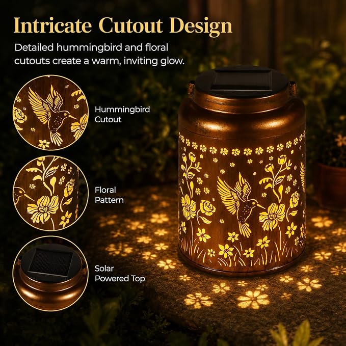 Solar Lanterns Outdoor Waterproof Hummingbird Garden Decor Gifts for Women Mom Grandma Hanging Solar Lights Metal Solar Decoration Outside for Yard, Patio, Backyard, Porch | Hanging Solar Lights Gifts for Mom Grandma Metal Solar Decoration Outside for ...